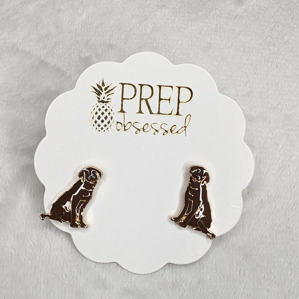 Brown Lab Enamel Stud Earrings